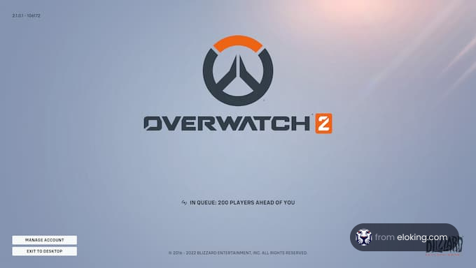 Overwatch 2 logo and queue status displayed on the login screen