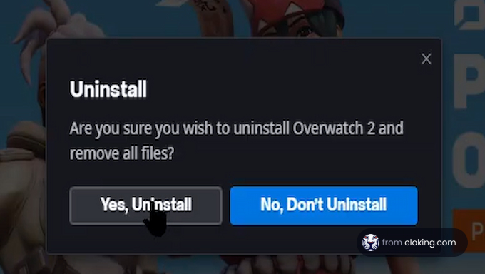 Uninstall prompt for Overwatch 2 video game showing options to uninstall or retain the game