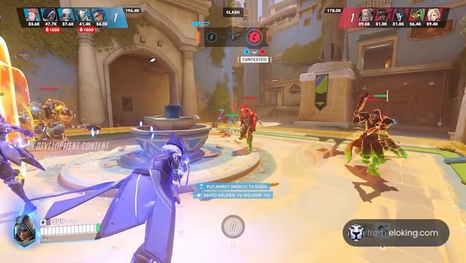 Intense gameplay action in Overwatch featuring heroes in a clash.