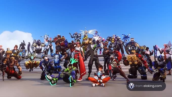 A group of diverse characters from the Overwatch game.