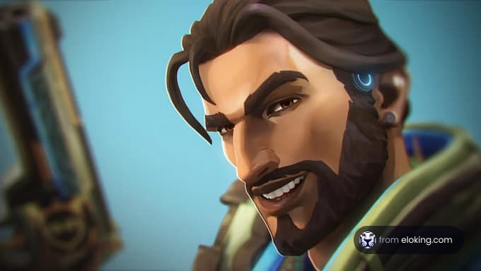 Hanzo smiling in a portrait from Overwatch game