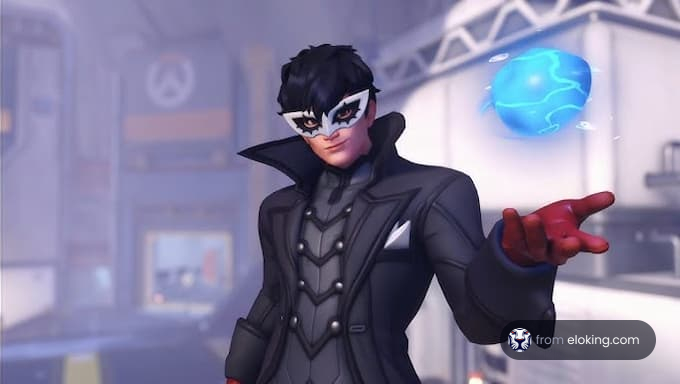 Overwatch character performing magic with a glowing orb