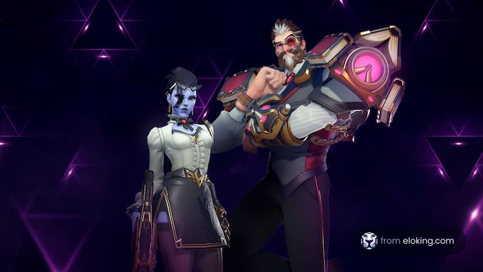 Two engaging video game characters in a dynamic pose.