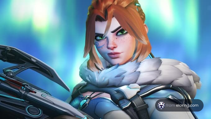 Female character from Overwatch in a snowy landscape
