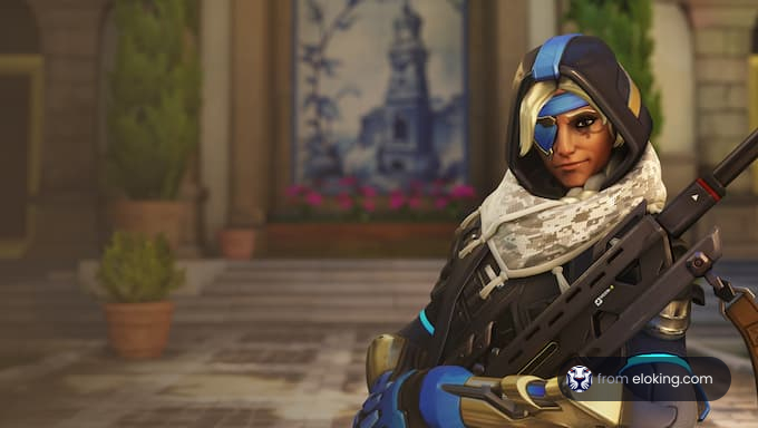 Portrait of Ashe from Overwatch in a stylish outfit