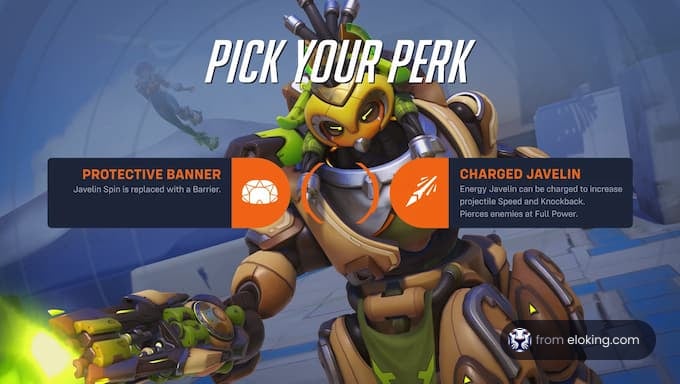 Pick your perk: Protective Banner and Charged Javelin options in Overwatch.