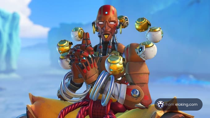 A robotic character meditating in Overwatch