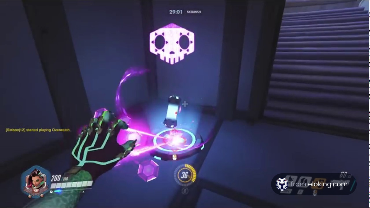 Sombra character from Overwatch hacking in a game scene