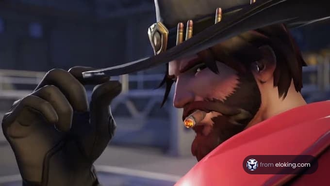 Close-up of a western-style character in a video game.