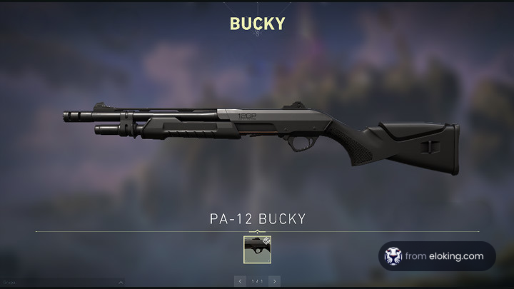 PA-12 Bucky shotgun displayed against a digital backdrop