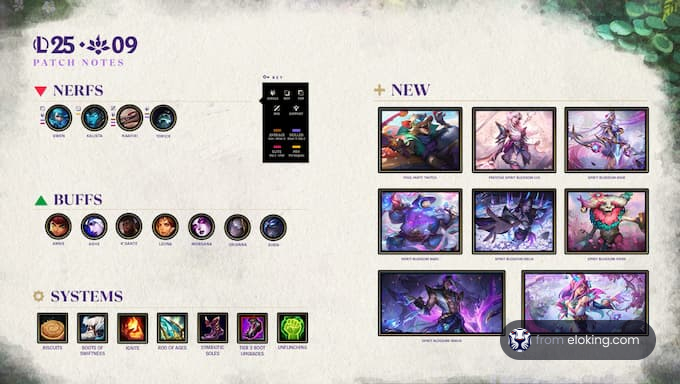 Patch notes for September 25, 2023, featuring nerfs, buffs, and new character updates.