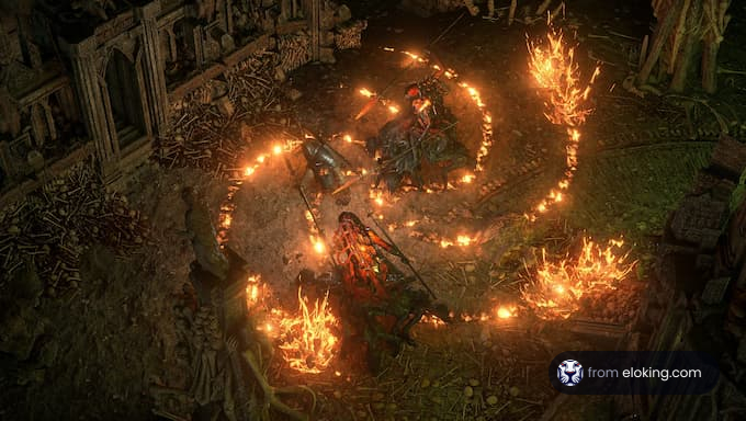 Players engaging in a fiery battle in Path of Exile