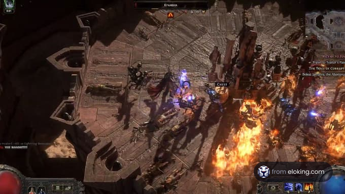 An intense battle scene in Path of Exile with players engaging in combat.