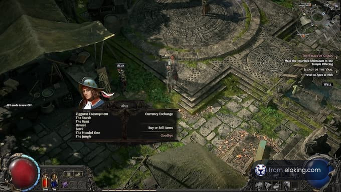 Player interacting with currency exchange in Path of Exile