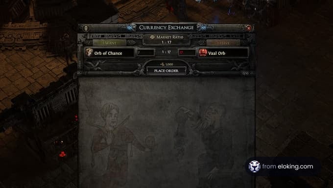 Currency exchange screen showing Orb of Chance and Vaal Orb