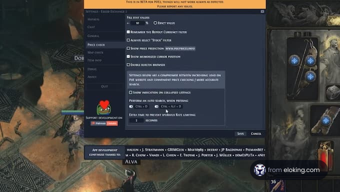 Overlay settings for price checking in Path of Exile