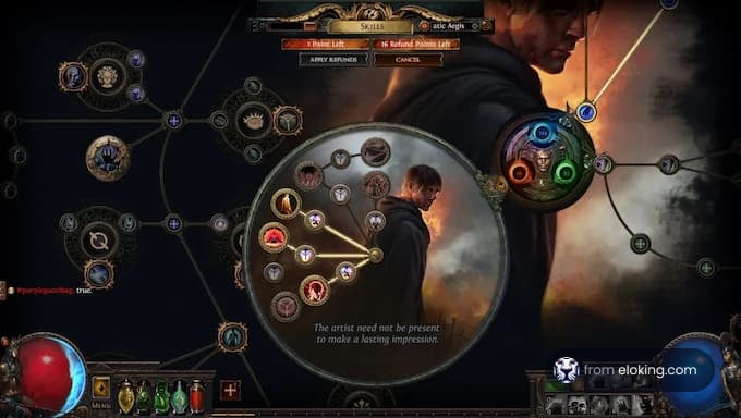 Skills interface in Path of Exile showcasing character customization options.