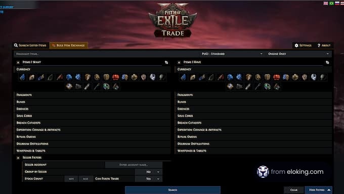 Path of Exile trade interface showing item exchange options