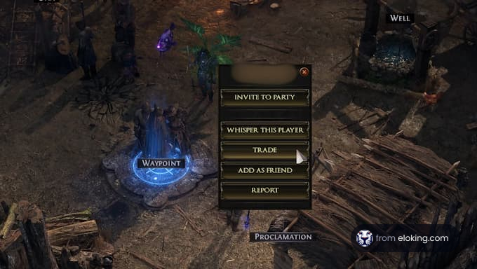 WayPoint interaction menu in the game Path of Exile