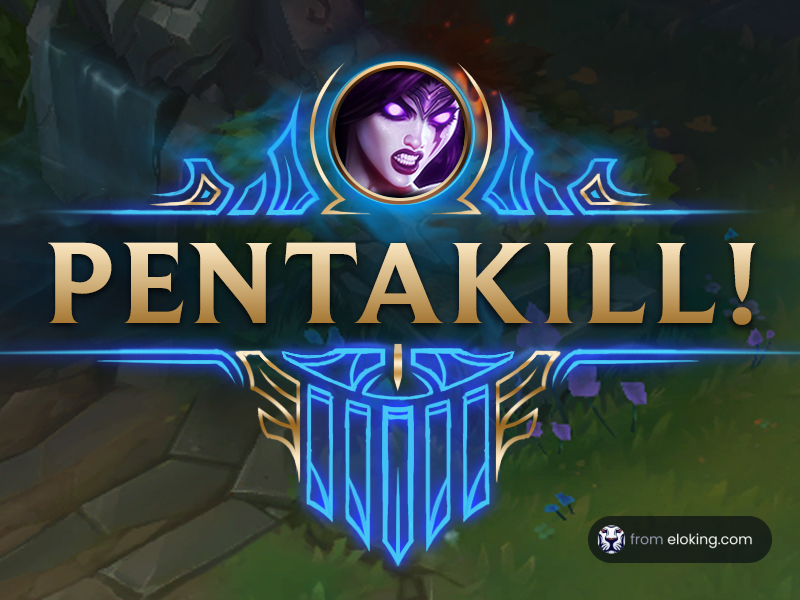 Promotional graphic for Pentakill featuring the champion Morgana with a mystical blue theme.