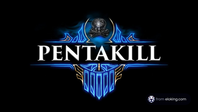 Pentakill logo with electric blue accents on a dark background