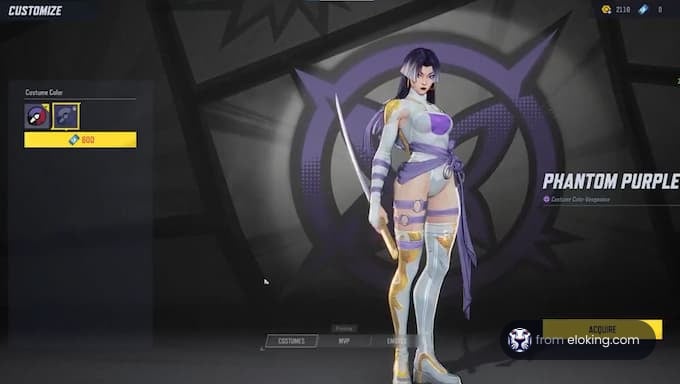 Phantom purple character customization screen in a video game.