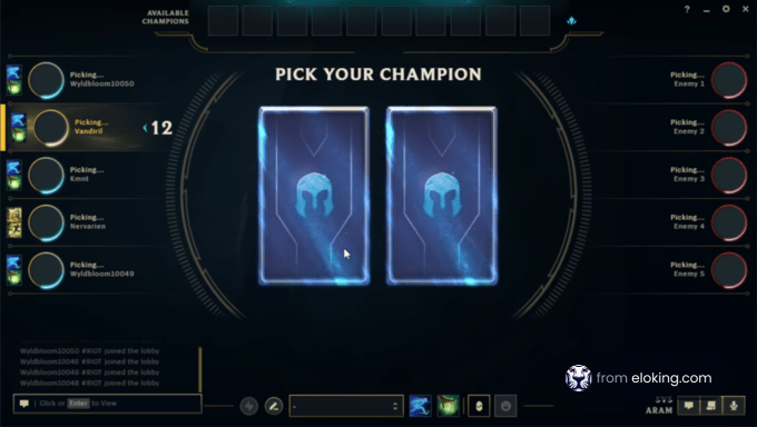 Pick your champion screen in League of Legends gameplay