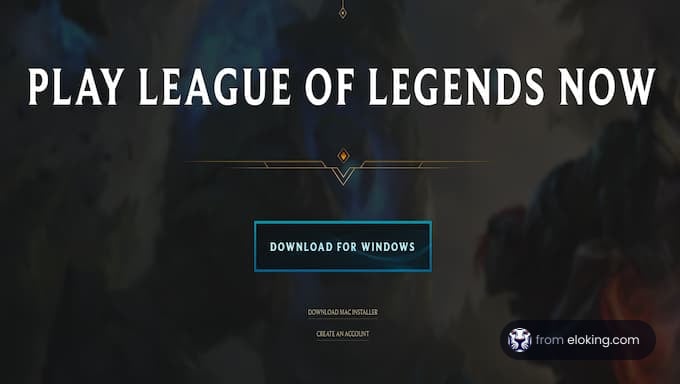 Promotional banner for downloading League of Legends, featuring a dark mystical theme with text overlays
