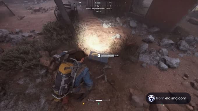 A player exploring a hiking area at dusk.