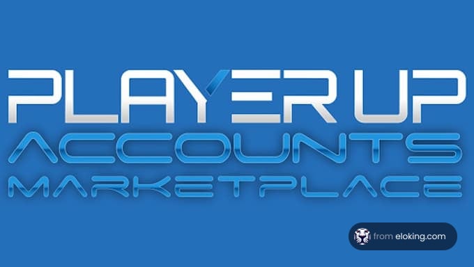 Logo of PlayerUp Accounts Marketplace with blue 3D text on a blue background