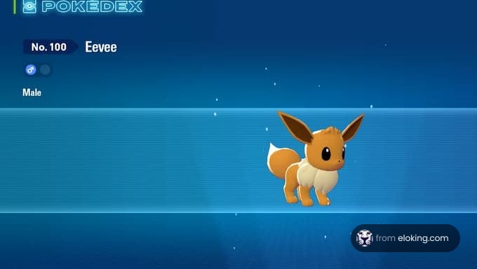 Eevee aus dem Pokédex, Nummer 100, ein männliches Pokémon.