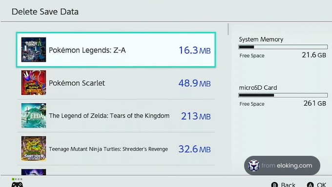 删除《宝可梦传奇:Z-A》和其他游戏的存档数据。