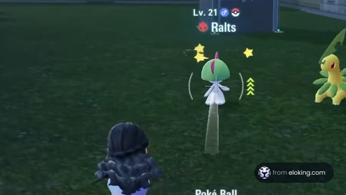 Ein Spieler versucht, einen Level 21 Ralts in einem Pokémon-Spiel zu fangen.