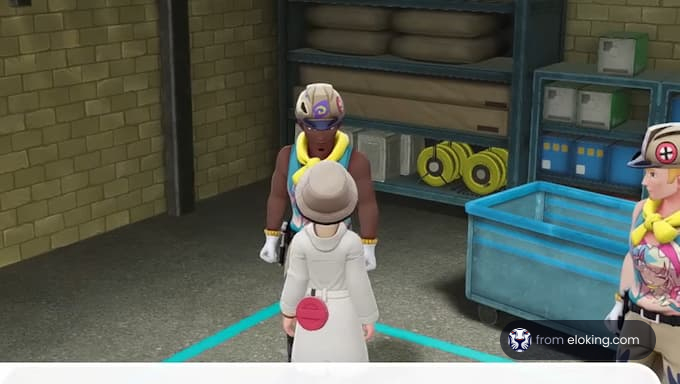 A scene featuring characters interacting in a game environment.