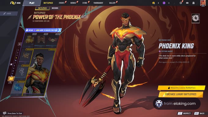 The Phoenix King from the Power of the Phoenix Battlepass in an online game.