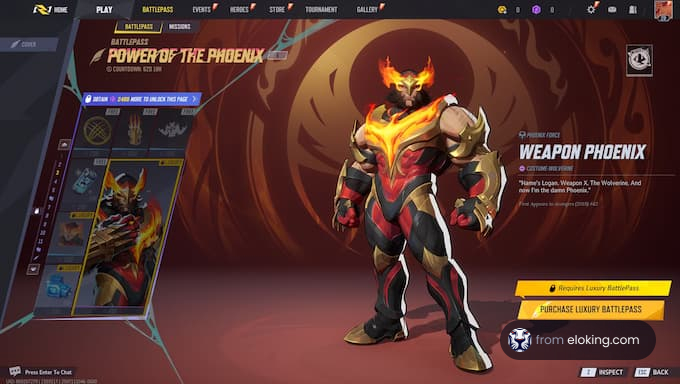 Character design featuring Weapon Phoenix from the Power of the Phoenix battle pass