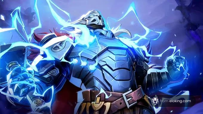 A powerful armored warrior harnessing electrifying magic
