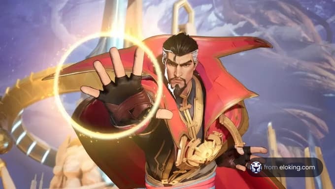 A powerful wizard character performing magic