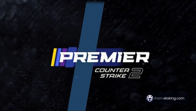 Logo of Premier Counter Strike 2 on a dark, textured background with blue stripe