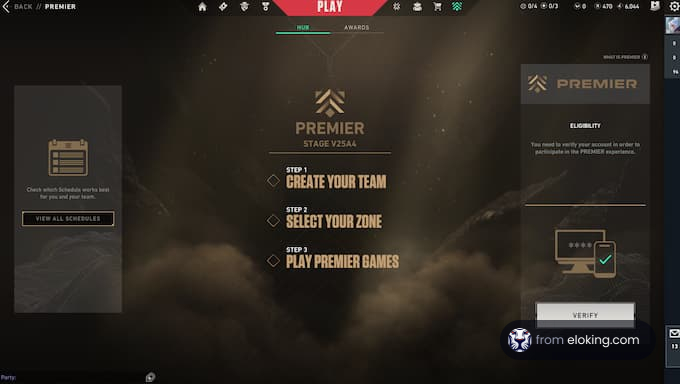 Premier stage V254: Create your team, select your zone, play Premier games.