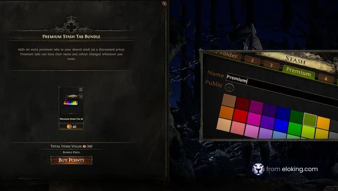 Premium stash tab bundle for character customization in Path of Exile.