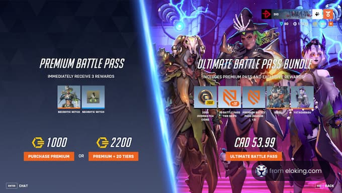 Screenshot of a premium and ultimate battle pass offer in a video game