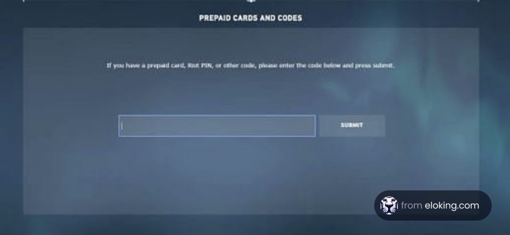 Prepaid cards and codes input screen