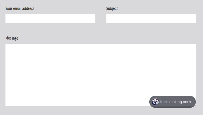 Minimalistic contact form design featuring email, subject, and message fields with a logo in the corner