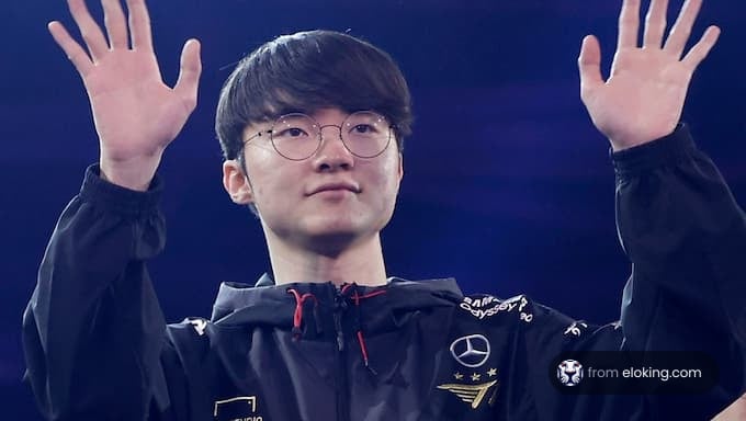 A professional gamer with glasses gesturing confidently
