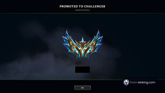 Screenshot showing 'Promoted to Challenger' rank in a League of Legends game