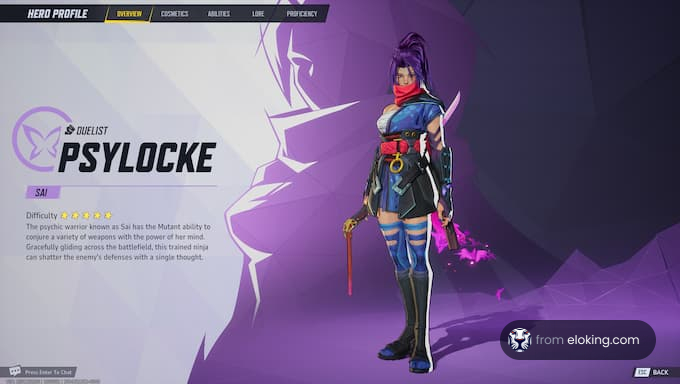 Psylocke, the skilled mutant warrior with psychic abilities and versatile weapons.