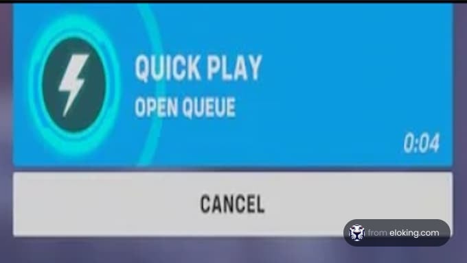 Screenshot of a quick play open queue interface with a countdown