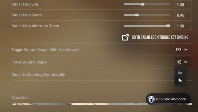Radar settings options display with toggle features.
