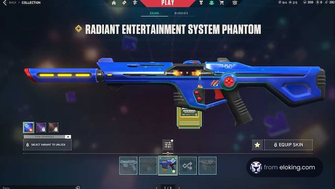 Vibrant blue and red futuristic gaming weapon skin